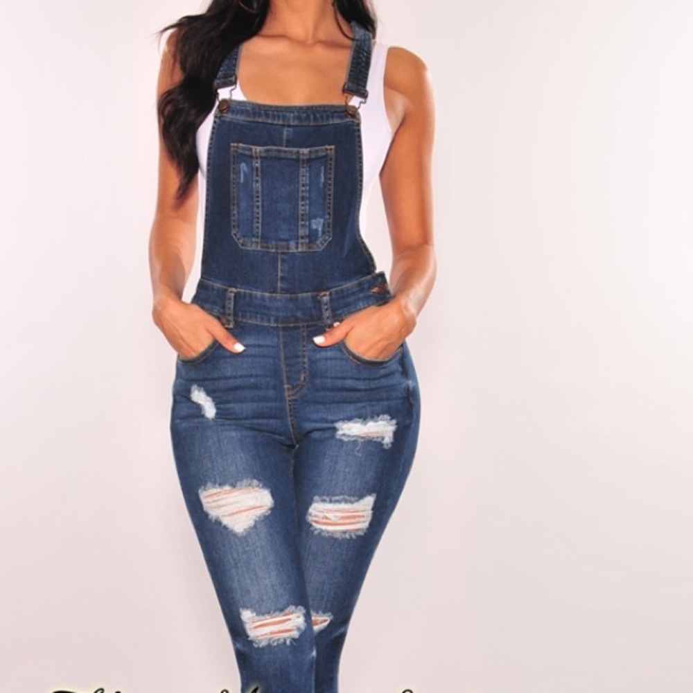 Ripped Blue Jean Overalls
